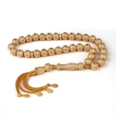 TAMAMI 925 AYAR GÜMÜŞ ALTIN KAPLAMA ZİRKON TAŞLI MODEL TESBİH thumbnail 3