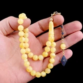 Lacivert Renk Zirkon Taşlı Gümüş Püsküllü Damla Kehribar Tesbih thumbnail 3