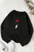 Unisex Rose Bisiklet Yaka Sweatshirt - 1