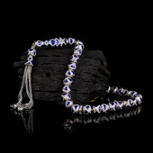 LACİVERT RENK MİNELİ ZİRKON TAŞLI 925 AYAR GÜMÜŞ TESBİH thumbnail 2