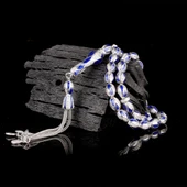 LACİVERT RENK MİNELİ ZİRKON TAŞ İŞLEMELİ TAMAMI 925 AYAR GÜMÜŞ TESBİH thumbnail 2