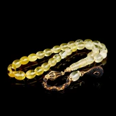 Siyah Zirkon Taşlı Gümüş Püsküllü Fosilli Damla Kehribar Tesbih thumbnail 2