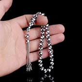 SİYAH BEYAZ RENK MİNELİ 925 AYAR GÜMÜŞ TESBİH thumbnail 3