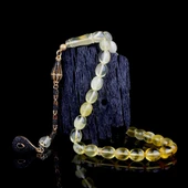 Siyah Zirkon Taşlı Gümüş Püsküllü Fosilli Damla Kehribar Tesbih thumbnail 1