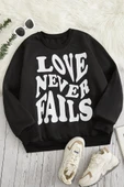 Unisex Love Baskılı Bisiklet Yaka Sweatshirt - 1