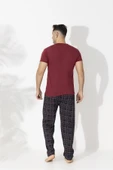 Erkek Kısa Kol Üst Bordo Alt Siyah Ekoseli - 3
