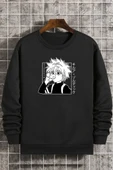 Unisex Killua Zoldyck Baskılı Bisiklet Yaka Sweatshirt - 1