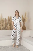 Kadın Kısa Kol Siyah Puanlı Gömlek Pijama Takımı - 2
