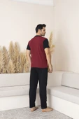 Erkek Kısa Kol Üst Bordo-Siyah Alt Siyah Gömlek Pijama Takımı - 3