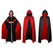Çift Taraflı Kullanılabilir Siyah Kırmızı Kapişonlu Pelerin 140 cm Yetişkin - 1