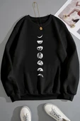 Unisex Moon Phases Bisiklet Yaka Sweatshirt - 1