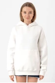 Beyaz Kadın Kanguru Cepli Basic Kapşonlu Sweatshirt - 2