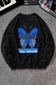 Unisex Butterfly Baskılı Bisiklet Yaka Sweatshirt thumbnail 1