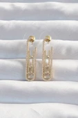Pirinç Gold Renk Zirkon Taşlı Messika Küpe - TJ-BKP9174 - 1