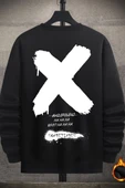Unisex Sometimes X Baskılı Bisiklet Yaka Sweatshirt - 1