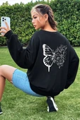 Unisex Drawing Butterflies Baskılı Bisiklet Yaka Sweatshirt - 1