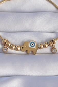 316L Çelik Gold Renk Zirkon Taşlı Nazarlı Fil Tasarımlı Bileklik - TJ-BB6202 - 2