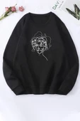 Unisex Woman one line Baskılı Bisiklet Yaka Sweatshirt - 1