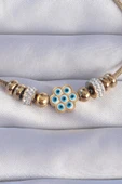 316L Çelik Gold Renk Zirkon Taşlı Nazarlı Çiçek Tasarımlı Bileklik - TJ-BB6201 - 2