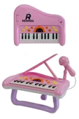 Rennes NP-250PK 24 Tuşlu Akustik Görünümlü Oyuncak Çocuk Piyanosu Mikrofonlu Stantlı Pembe - 2