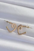 Pirinç Gold Renk Zirkon Taşlı Kıvrımlı Yarım Kalp Küpe - TJ-BKP9279 - 2