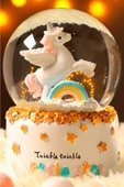Little Star Gökkuşağı Unicorn Renk Değiştiren Işıklı Müzikli Kar Taneli Orta Boy Kar Küresi - 1