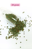 Dökme Cam Kum Boncuk (11/0) 2 mm - 20 Gram -  Yeşil Sarı Çizgili - BNC006 - 1