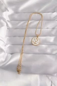 316L Çelik Gold Renk Beyaz Mineli Karışık Figürlü Tarot Kolye - TJ-BKO9041 - 2