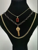 Üçlü  Sarı  Renk Zincirli Figürlü Lüks Kararmaz Kolye - 1