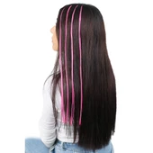 Fiber Sentetik Boncuk Kaynaklık Renkli Saç - Koyu Pembe - 100 Adet thumbnail 2