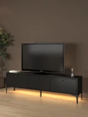 Paris Led Işıklı Dolaplı Minifiksli 160 Cm Tv Ünitesi - Tv Sehpası - Wood Siyah - 1