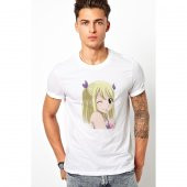 Anime Mavis Vermillion Fairy Tail Glass Baskılı Beyaz Erkek Örme Tshirt - 1