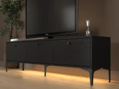 Paris Led Işıklı Dolaplı Minifiksli 160 Cm Tv Ünitesi - Tv Sehpası - Wood Siyah - 4