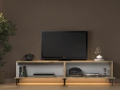 Napoli 200 Cm Led Işıklı Geniş Dolaplı Minifiksli  Tv Ünitesi - Tv Sehpası - Atlantik Çam - 5