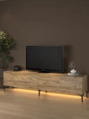 Napoli 200 Cm Led Işıklı Geniş Dolaplı Minifiksli  Tv Ünitesi - Tv Sehpası - Atlantik Çam - 1