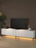 Napoli 200 Cm Led Işıklı Geniş Dolaplı Minifiksli Tv Ünitesi - Tv Sehpası - Beyaz - 1