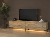 Napoli 200 Cm Led Işıklı Geniş Dolaplı Minifiksli  Tv Ünitesi - Tv Sehpası - Atlantik Çam - 2