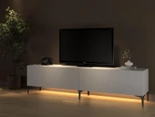 Napoli 200 Cm Led Işıklı Geniş Dolaplı Minifiksli Tv Ünitesi - Tv Sehpası - Beyaz - 3