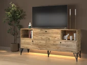 Mila Led Işıklı Dolaplı Minifiksli 160 Cm Konsol - Tv Ünitesi - Tv Sehpası - Atlantik Çam - 2