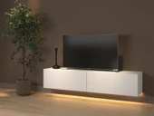 Rami Duvara Monte Led Işıklı, Dolaplı Tv Ünitesi - Tv Sehpası - Minifiksli - Beyaz thumbnail 2