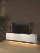 Rami Duvara Monte Led Işıklı, Dolaplı Tv Ünitesi - Tv Sehpası - Minifiksli - Beyaz thumbnail 1