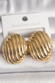 Pirinç Gold Renk İşlemeli Oval Model Kadın Küpe - TJ-BKP10151 - 1