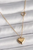 316L Çelik Gold Renk Zincir Kalp Detay Kalp Figür Kadın Kolye - TJ-BKO9774 thumbnail 1