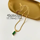Gold Renk Antialerjik 316L Çelik Yeşil Taşlı Kolye ve Küpe Seti, Şık ve Zarif Tasarım - 4