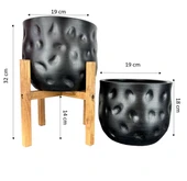 Bitki Tasarımı Ev Dekorasyon Aksesuar Siyah Desenli Toprak Saksı Saksılık Salon Çiçeklik İkili Set 4 Ayaklı - Ayaksız 19 CM thumbnail 2