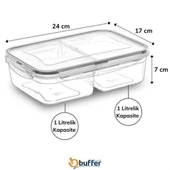 2 Bölmeli 1+1 Litre Kilitli Kapaklı Erzak Saklama Kabı LC-525 - 3