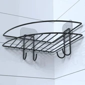 Yapışkanlı Banyo Köşeliği Kancalı Köşe Rafı Duş Şampuanlık Duvar Düzenleyici Organizer Raf - 3