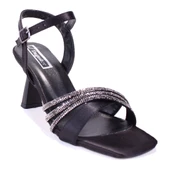 Dagoster DZA07-1284058 Siyah Saten Kısa Topuklu Abiye Kadın Ayakkabı - 1