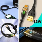 Led Işık Uçlu Sağlam İp Kablolu USB to Lightning Hızlı Şarj Kablosu - 1