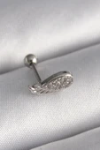 316L Çelik Gümüş Renk Zirkon Taşlı Kanat Tragus Piercing - TJ-PR1269 - 1